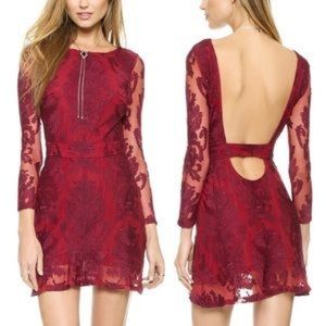 For Love and Lemons A Night to Remember burgundy red lace backless mini dress